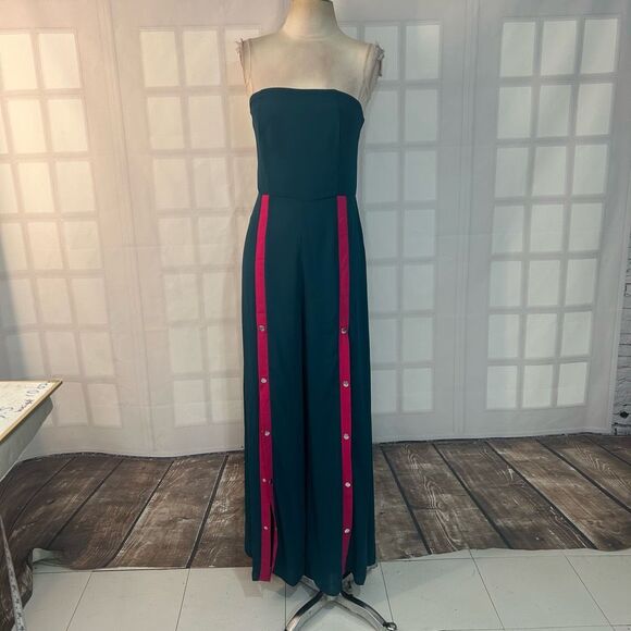 Prettylittething Strapless contrast snap front wide leg jumpsuit size 8 - Picture 4 of 12